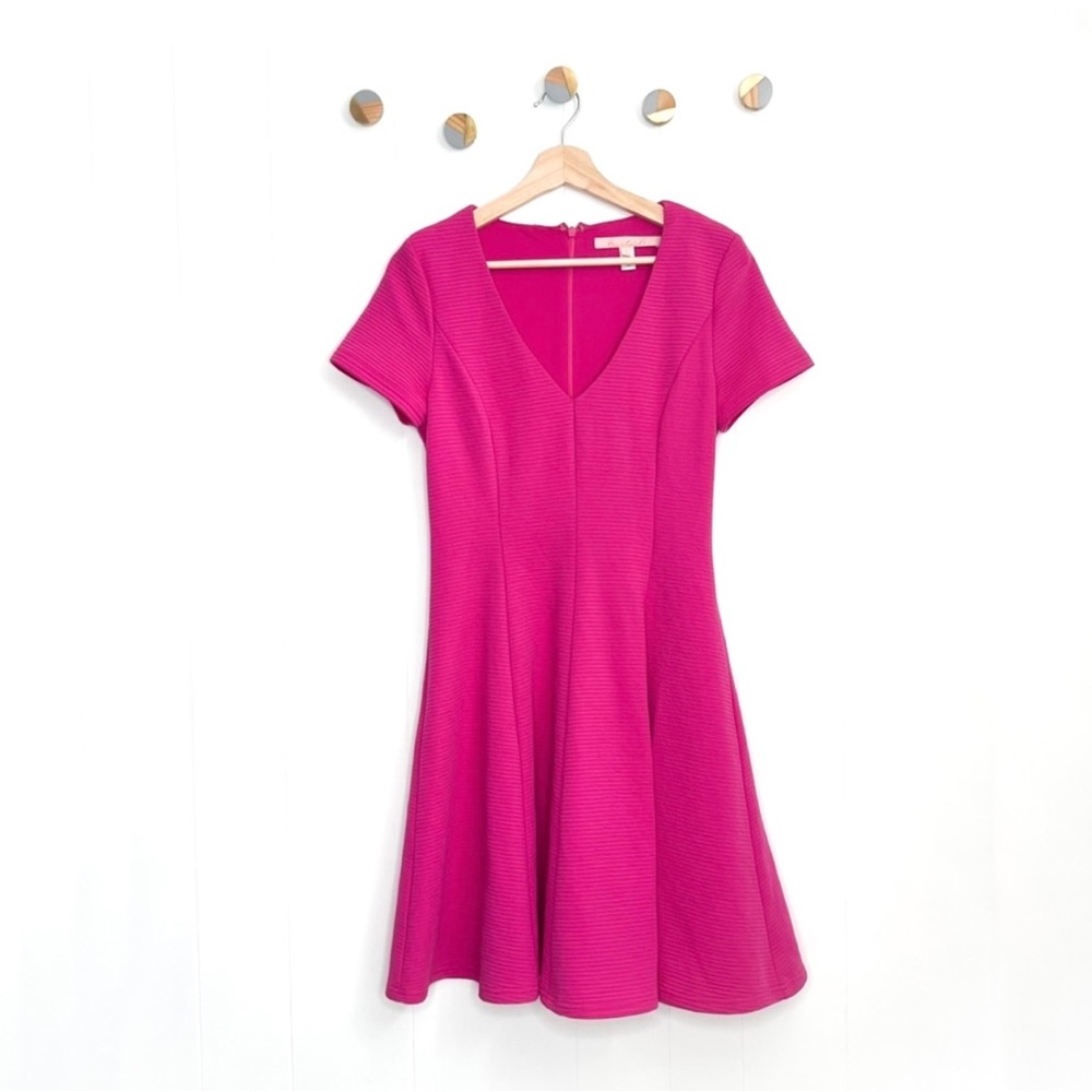 Anthropologie Hutch Vicki V Neck Fit and Flare Dress Pink